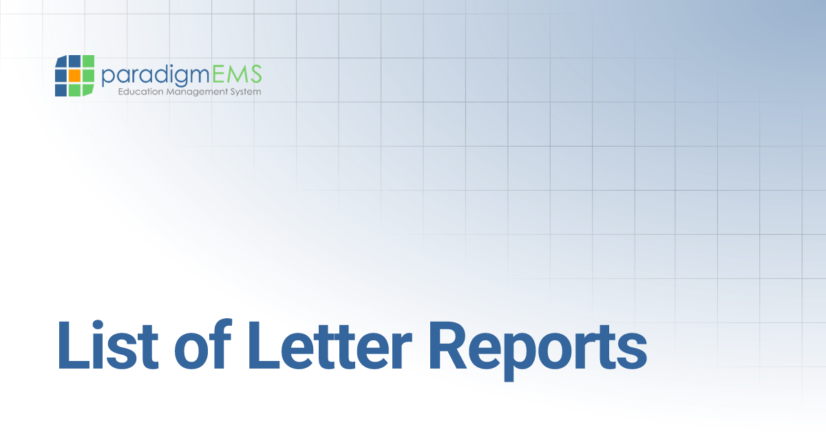 List of Letter Reports | Silverband Documentation