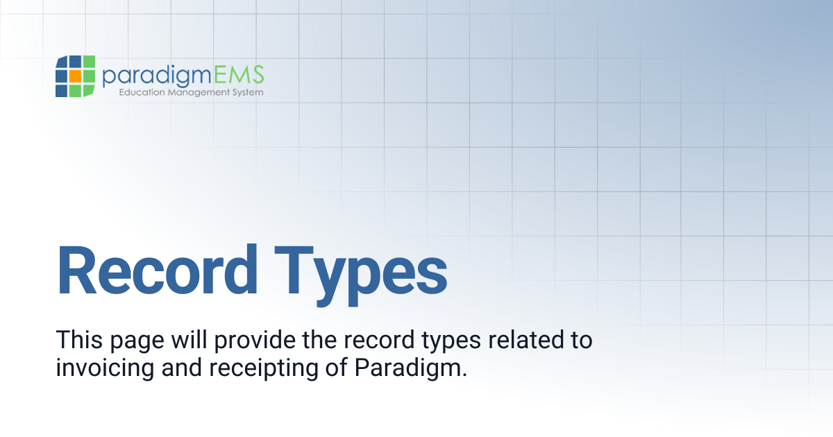 Record Types | Paradigm Knowledge Base | Silverband Documentation